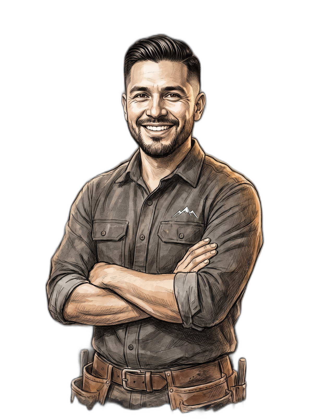 Illustrated portrait of Max Morales, the carpenter and general contractor behind Elevated Carpentry